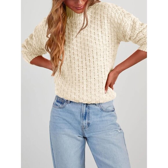 Women's Knit Sweater Textured Mock Neck Long Sleeve Turtleneck Casual - Picture 6 of 6